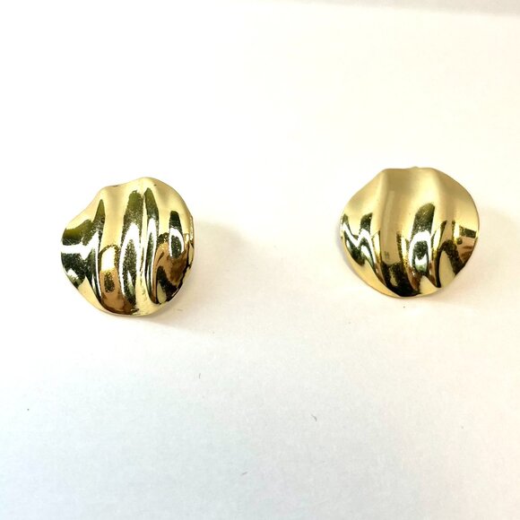 NWT Gold Stud Earrings Women Modern Professional 1 inch Minimalist Office - Picture 5 of 6